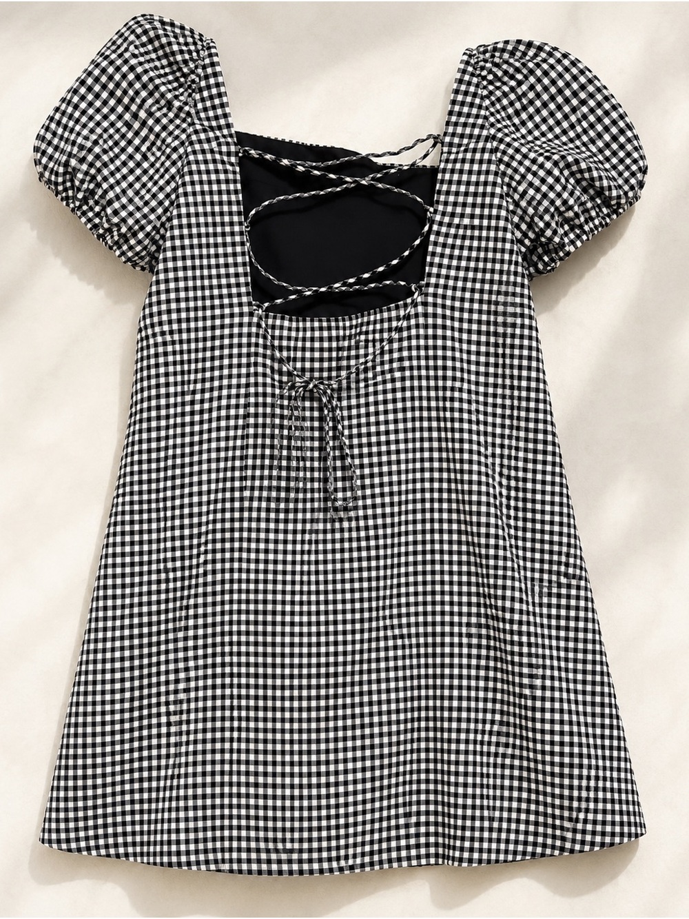 Zara NWT Black White Gingham Puff Sleeve Mini Dress Size L - Picture 2 of 5